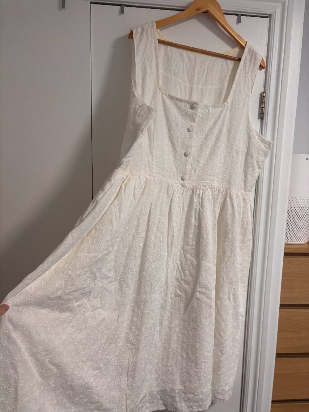 White cotton eyelet Drndl-style dress